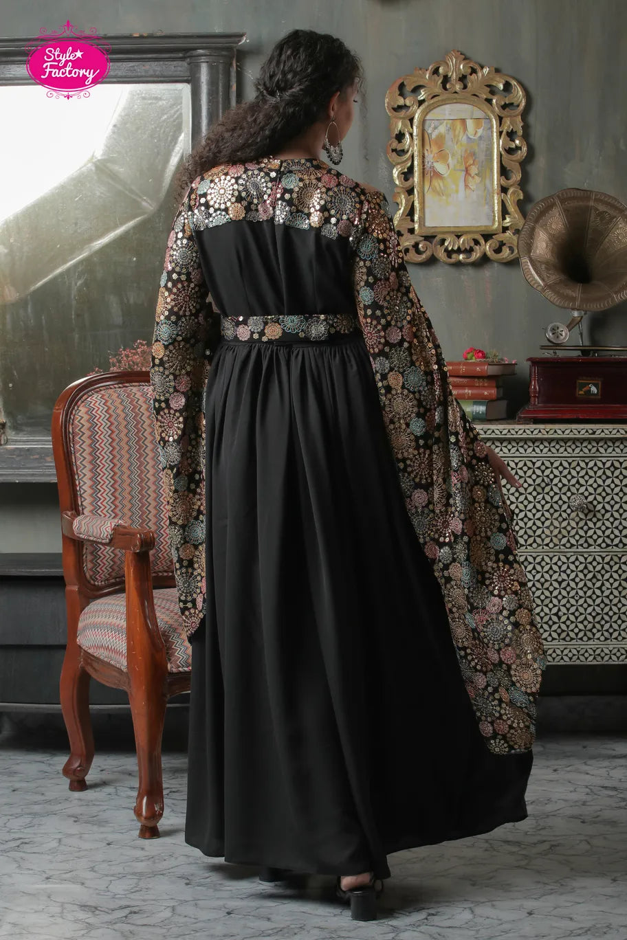 Black Anarkali Stylish Gown with Multicolor Thread Work